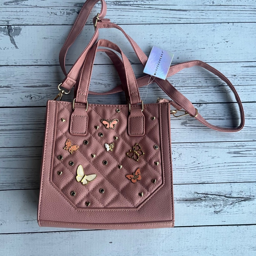 Under One Sky Pink Quilted Butterfly Crossbody Bag Purse NWT Fairycore Whimsy